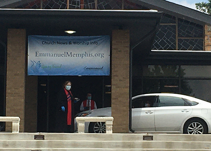 Memphis Emmanuel United Methodist Church hosts drive-thru Holy Communion during the COVID-19 pandemic as a way to reach out to members. Photo courtesy of Memphis Emmanuel United Methodist Church. 