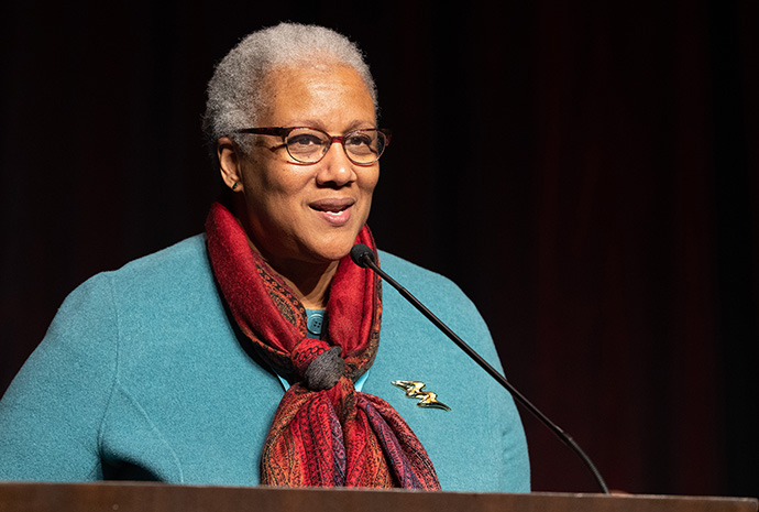 The Rev. Jacqui King addresses the 2020 Pre-General Conference Briefing in Nashville, Tenn. File photo by Mike DuBose, UM News.