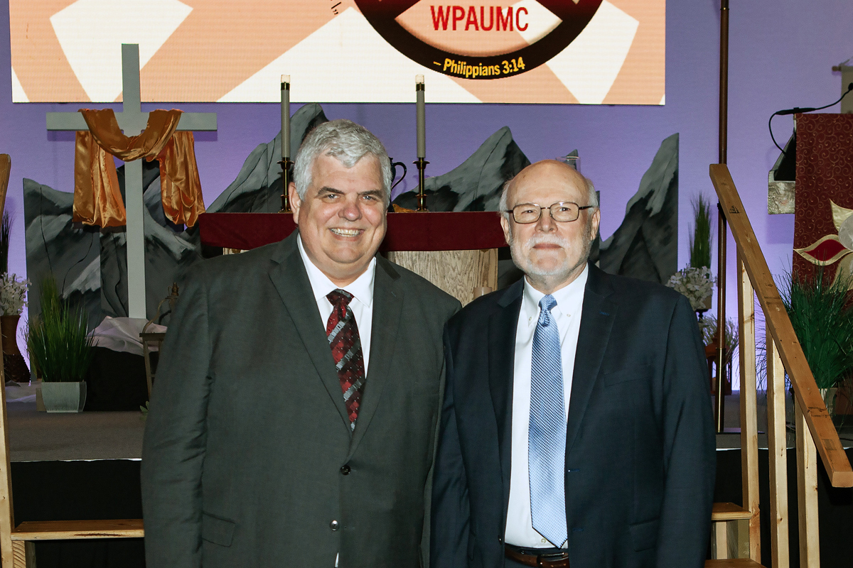 The Rev. Bob Zilhaver (left) is a theological traditionalist and Tracy Merrick is a progressive, but they have worked closely on Western Pennsylvania Conference matters for more than 20 years. That’s continued even in this season of disaffiliations from The United Methodist Church. Photo by the Rev. Rich Pearson, courtesy of the Western Pennsylvania Conference. 
