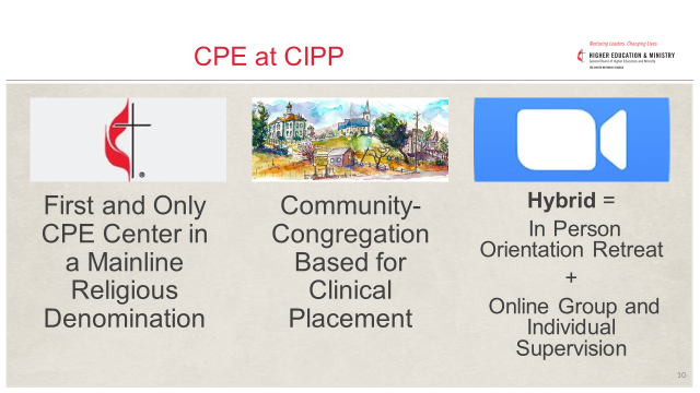 통합임상목회실습센터(Center for Integrative Pastoral Practice)에서 실시하는 임상목회교육(Clinical Pastoral Education) 과정 안내 그래픽. 그래픽 제공, 김수미 목사, 연합감리교 고등교육사역부.