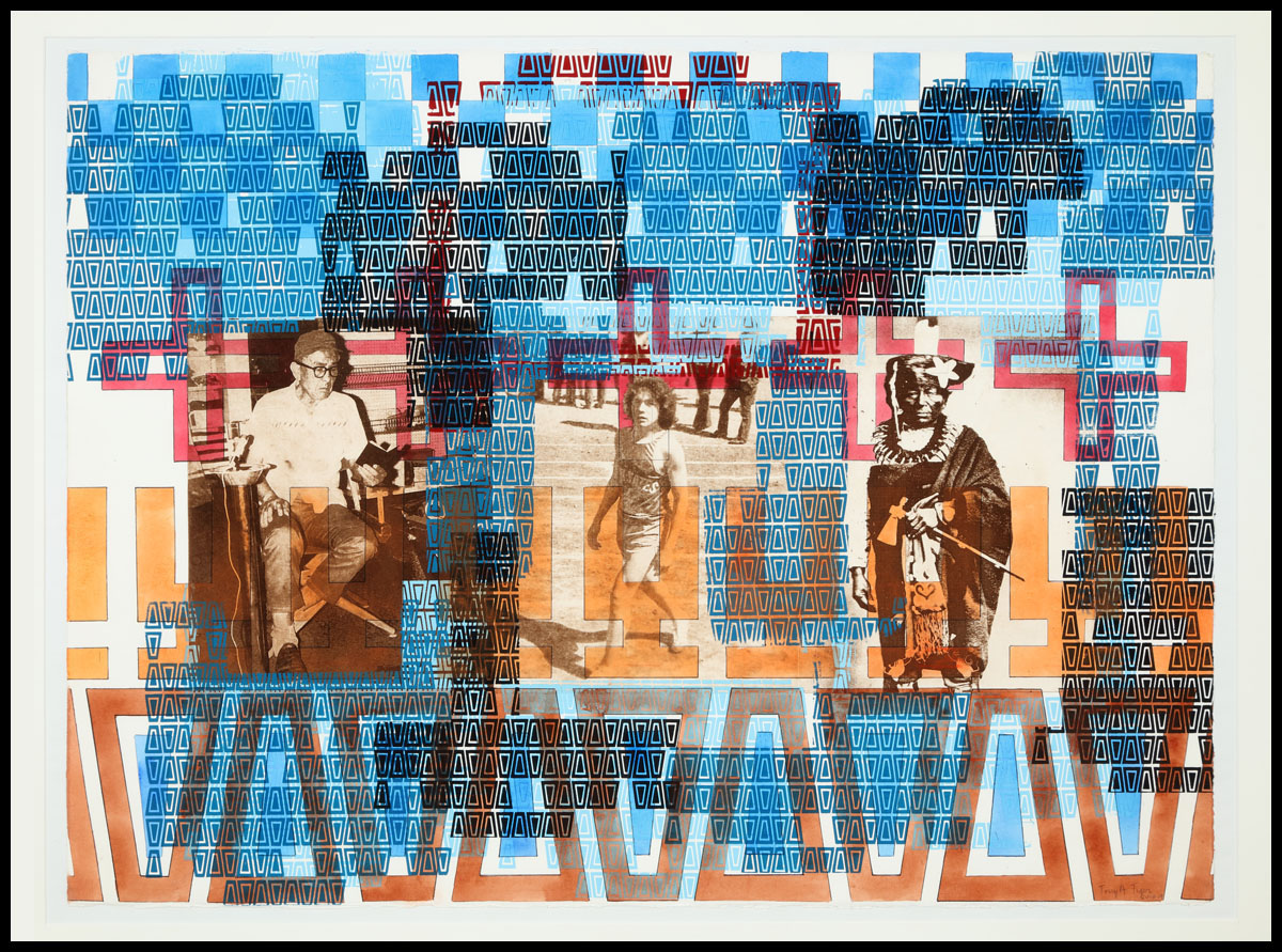 “Influence of Ancestors,” an artwork by Tony A. Tiger, is about how ancestors can inform, inspire and encourage. Images include Tiger at 15, his grandfather and a Fox warrior. Photo courtesy of the United Methodist Board of Global Ministries.