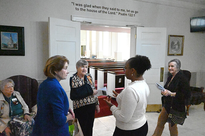The Rev. Joya Abrams, senior pastor of Bethany United Methodist Church, speaks to members of her congregation on March 10. The Smyrna, Ga., church has made strides in diversifying the congregation to better match its neighborhood, with the support of older congregants who are primarily white. Photo by Jim Patterson, UM News.