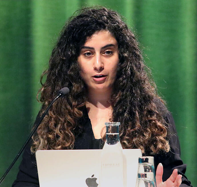 Areej Masoud, who is from Palestine, shares her story of starting a program called Khayari Women Empowerment that helps both Christian and Muslim women build financial security. Masoud encouraged attendees to the Korea Peace Night gathering at the World Methodist Conference in Gothenburg, Sweden, to be inspired by each other's efforts. Photo by the Rev. Thomas E. Kim, United Methodist News.