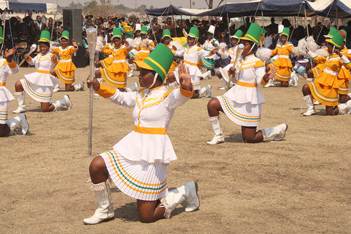 Drum majorettes perform during awards day at Seke 1 High School. It was the first awards ceremony at the school since 2018. Photo by Kudzai Chingwe, UM News.