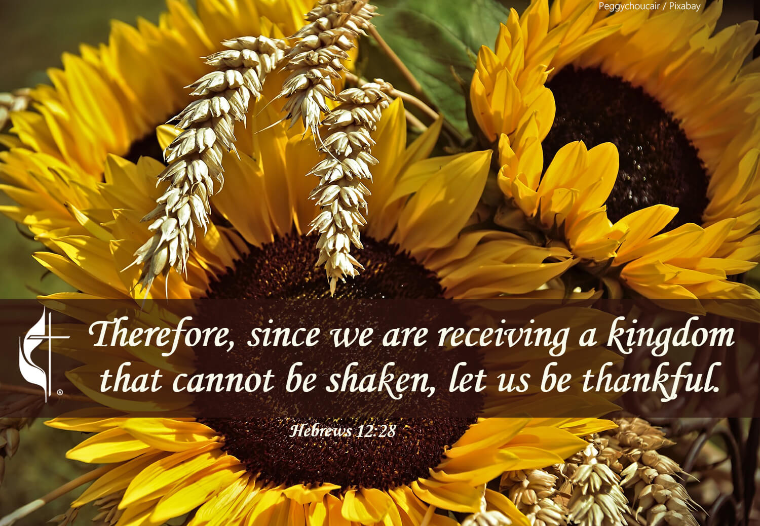 Thanksgiving 2024. Hebrews 12:28. Image by Peggychoucair, Pixabay; graphic by Laurens Glass, UM News.