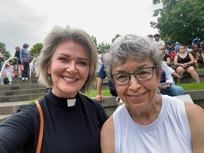 Pat Halper (right) and the Rev. Neelley Hicks attend a July 21 Unity Rally in Nashville, Tenn. Halper had received anti-Semitic hate mail and was verbally attacked by a neo-Nazi at a city council meeting. Photo courtesy of the author.