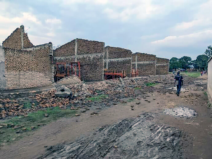 Roofs, frames and walls were blown away on two buildings at the Lycée Technique Mgr. Jean Alfred Ndoricimpa school in Bujumbura, Burundi. The United Methodist high school suffered extensive damage from strong winds and heavy rain on Oct. 30. Photo by Jerome Ndayisenga, UM News.