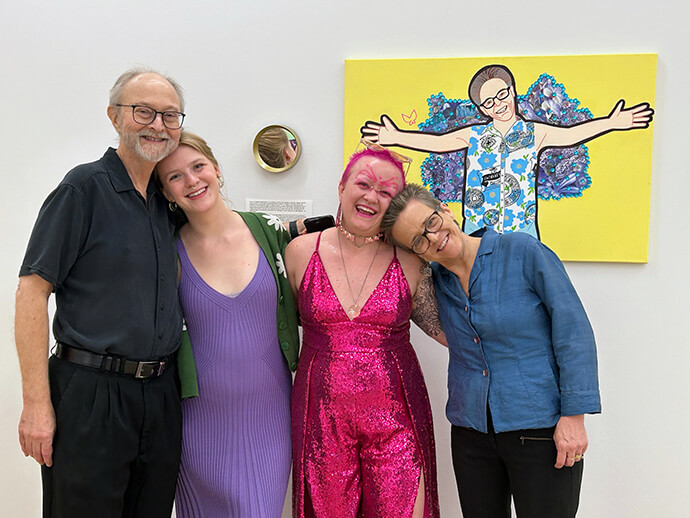 The Rev. Dr. Rebekah Miles, her late husband Len Delony and children Katherine and Moth celebrate Moth’s art show that featured Miles and her “momness.” Photo courtesy of the author.