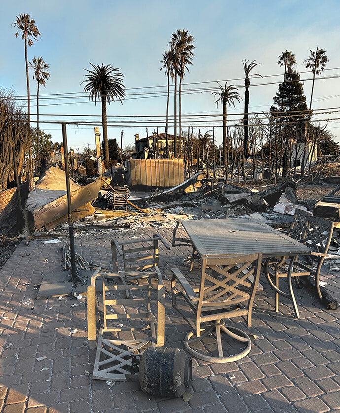 Odd things survive the fire that engulfed most of the community of Pacific Palisade, Calif. The predecessor of the present-day California-Pacific Conference was instrumental in starting the town in 1921. The Rev. John Shaver is hoping the church will have a role to play in rebuilding the town. Photo courtesy of Shaver, California-Pacific Conference.