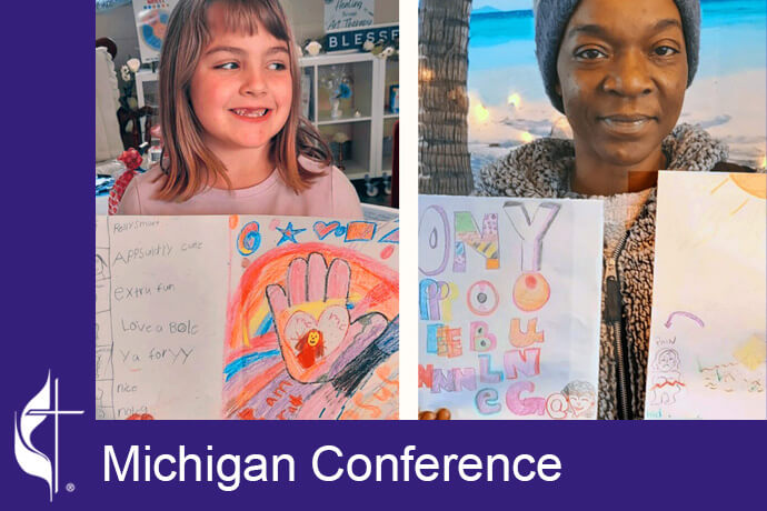 Participants of the Healing through Art Therapy and the Word of God ministry proudly display the artwork they created. Photo courtesy of the Michigan Conference.