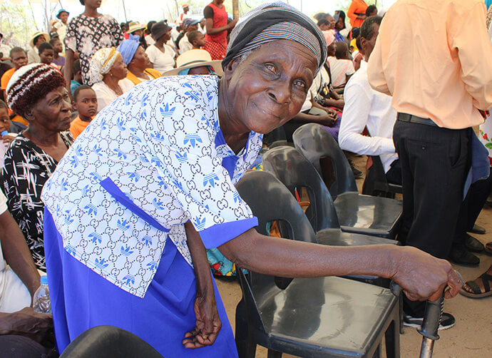Janemary Muzika, Ray Kaukonde’s grandmother, attends the dedication of Donzwe United Methodist Church. She told Ray that when she died, she wanted her funeral to be held in the church that her husband began constructing in 1977 but was unable to finish. Photo by Kudzai Chingwe, UM News.