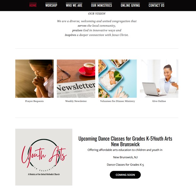 한명선 목사가 담임으로 섬기는 United Methodist Church at New Brunswick홈페이지 갈무리.