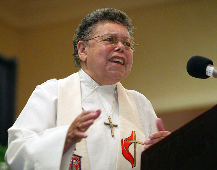 United Methodist Bishop Leontine Turpeau Current Kelly preaches during evening worship at the first reunion of the former Central Jurisdiction of the Methodist Church in College Park, Ga., in 2004. Kelly died at age 92 in 2012. File photo by Mike DuBose, UM News.