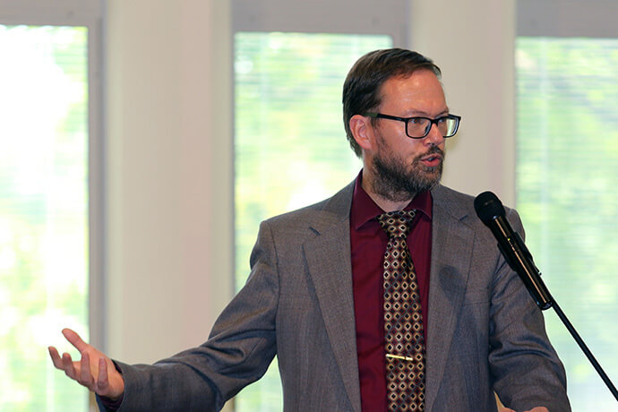 David W. Scott, senior director of Theology and Strategic Planning for the United Methodist Board of Global Ministries, presents a historical framework for the evolving relationship between the Korean Methodist and United Methodist denominations on Aug. 5 during the missions gathering. Photo by the Rev. Thomas E. Kim, UM News.  